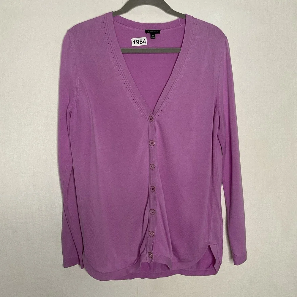 Talbots Girlfriend Cardigan Women's  Medium Raspberry Button‎ Front Chic Modern